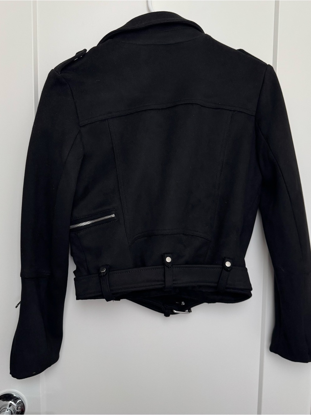 ZARA Black Biker Belted Leather Jacket - Picture 2 of 5